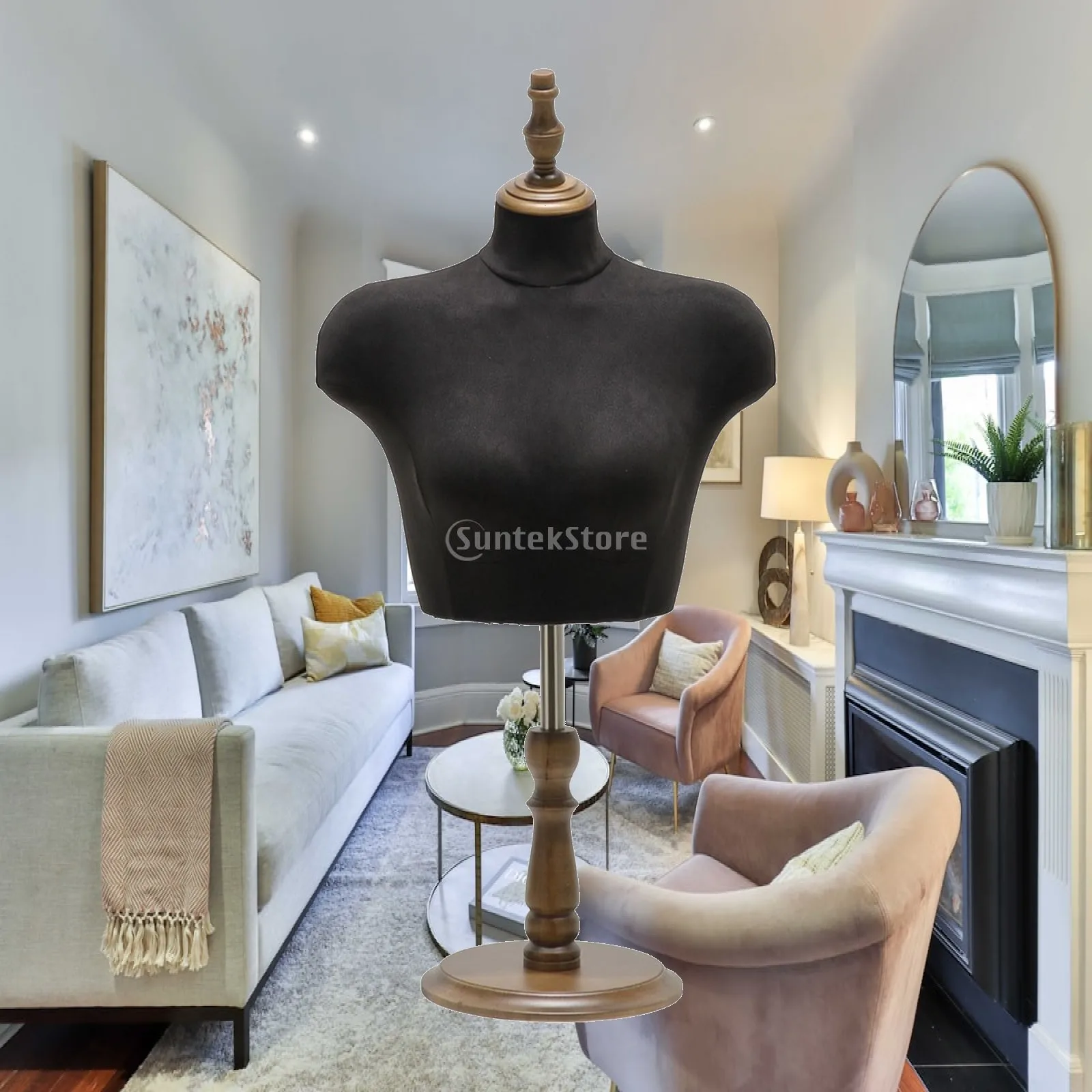 Female Mannequin Torso Display Stand with Wooden Base for Lingerie Boutique Clothing Store Showcase Adjustable Dress Form