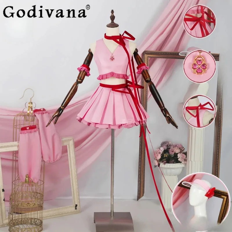 

Women's Pink Sweet Pricess Cosplay Suit Anime Cos Costume Sleeveless Top and Skirt Full Set Female Halloween Outfits
