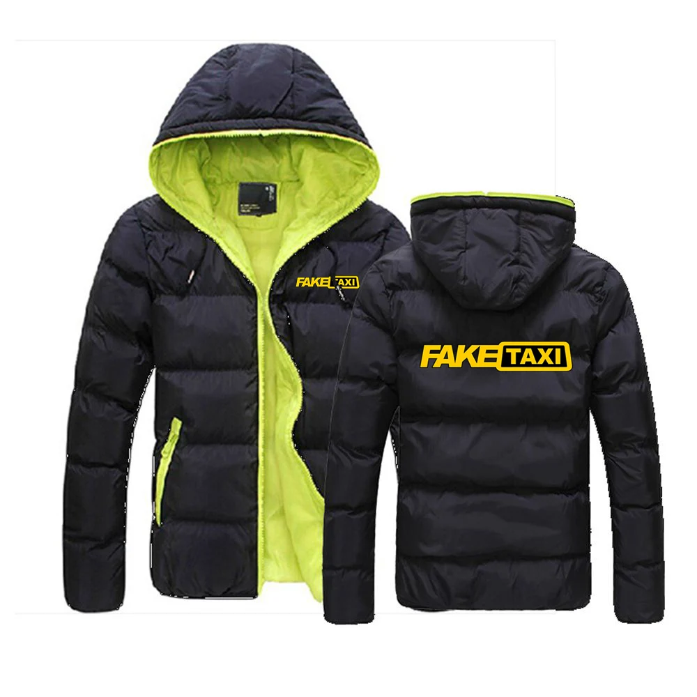

2025 Autumn Winter Fake Taxi Faketaxy Fake Taxy Taxydriver Print Men's Cotton Zipper Jacket Casual Hooded Comfortable Down Coats