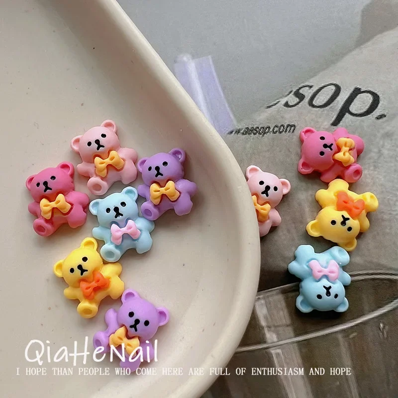 10 Uds. De dijes de uñas de dibujos animados de oso colorido miniso para hacer uñas diy, decoración artística de uñas de resina bonita kawaii