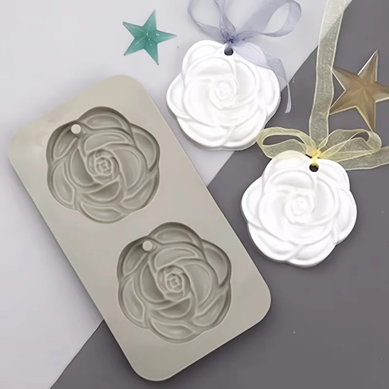 1/2 Stück Kamelien-Silikonform für Aromatherapie, Gips-Hängedekoration, manuelle Gießform für DIY-Dekoration