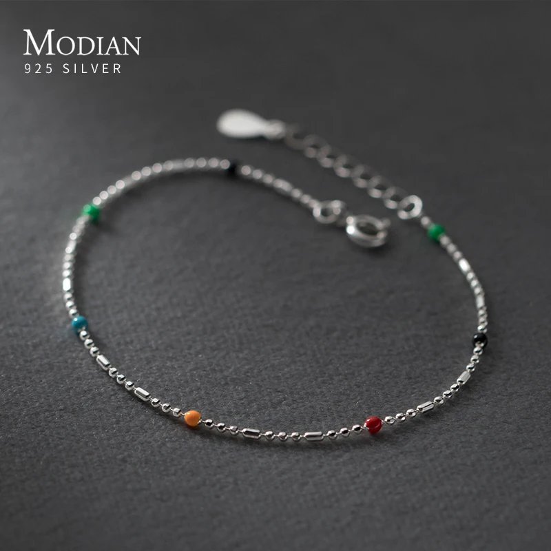 Modian Authentic 925 Sterling Silver Rainbow Color Fashion Bracelet Thin Bead Chain Bracelet For Women Fine Female Jewelry