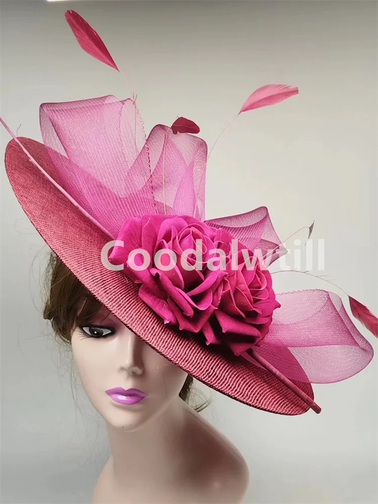 Big Flower Fascinators Hat Headpiece Women Kentucky Church Millinery Cap Ladies Derby Feather Pillbox Fascinator Hats