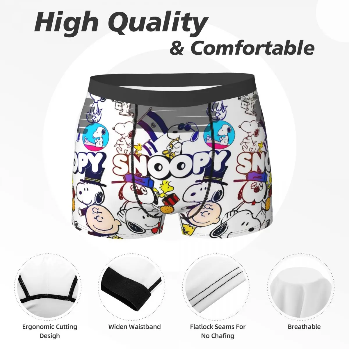 American Snoopy Dog Cute Underwear Men Underpants Printed Novelty Boxershorts Hot Sale Shorts Briefs Plus Size