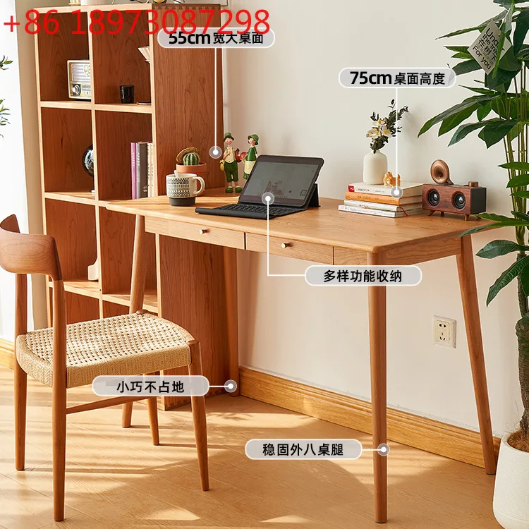 

Стол из цельного дерева, простой письменный стол из скандинавского вишневого дерева для маленькой квартиры, белый дуб, японский домашний компьютерный стол, письменный стол