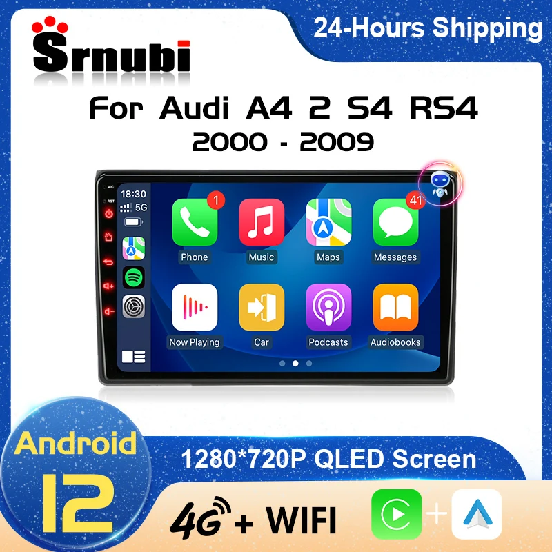 Srnubi Android 12 Autoradio per Audi A4 A4L S4 RS4 2000 - 2009 lettore multimediale 4G Carplay 2 Din unità principale GPS Stereo Autoradio