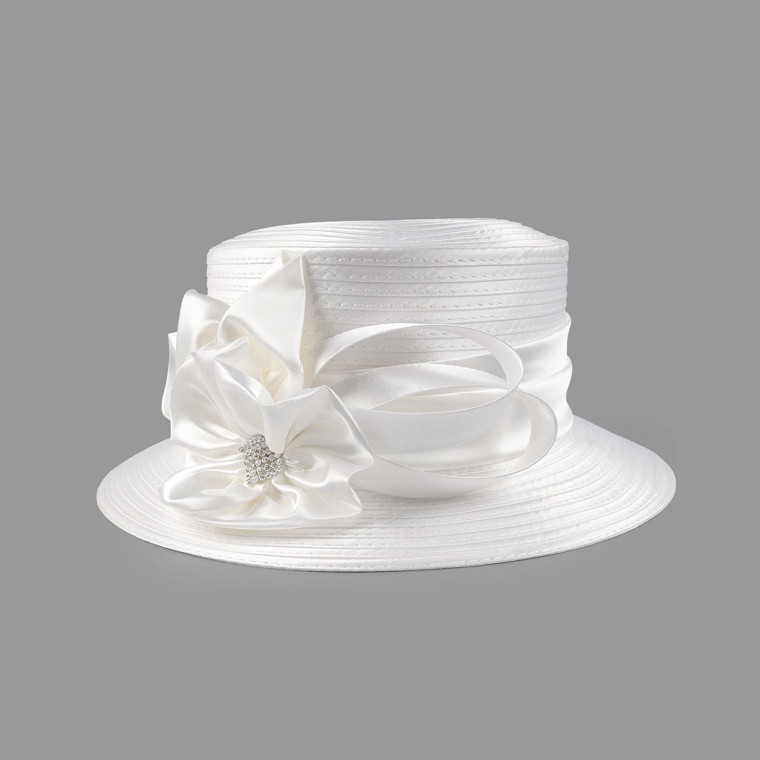 Newest Women Satin Cloth Flower Church Hat Elegant Photography Top Hat Fashion Female Banquet Fascinator Wedding Formal Hats