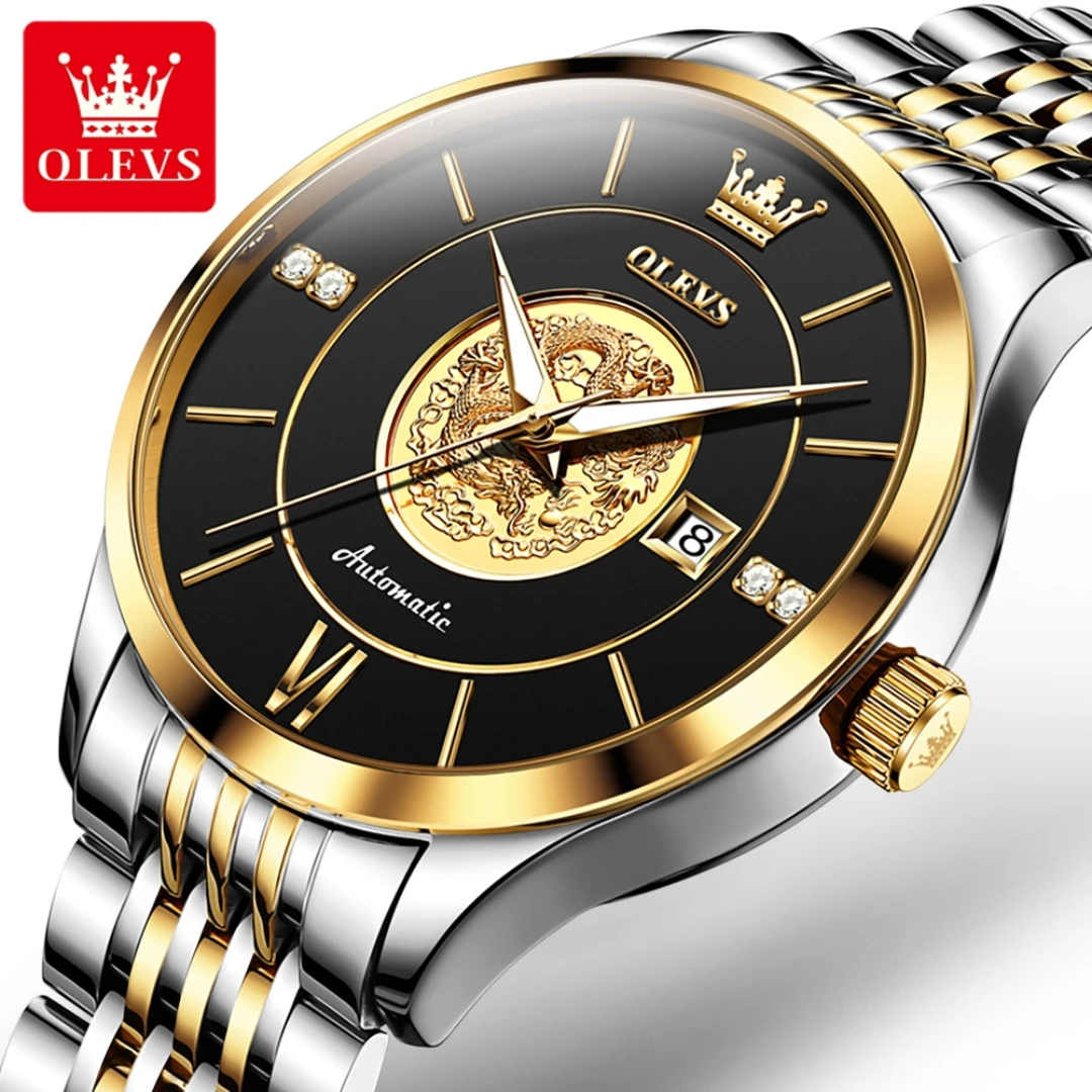 

OLEVS 6693 Mechanical Fashion Watch Gift Round-dial Stainless Steel Watchband Calendar