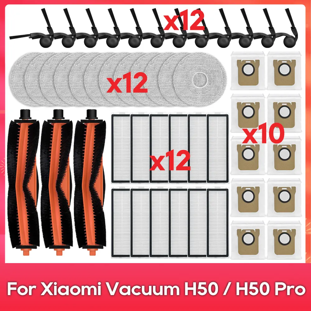 Compatible con (Xiaomi Robot Vacuum H50 / H50 Pro) Cepillo Lateral Principal, Filtro, Mopa, Bolsa para Polvo, Accesorios de Repuesto