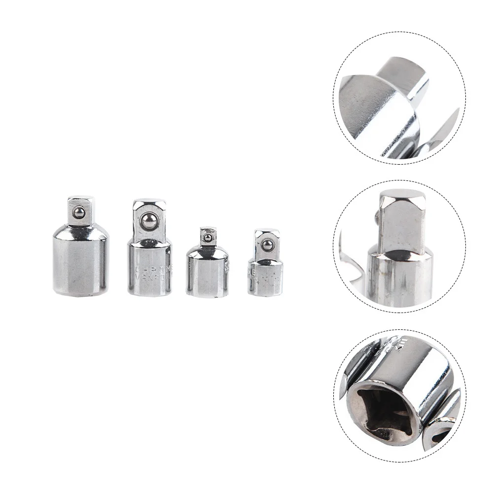 

4Pcs Square Drive Impact Socket Reducer Set Spring Loaded Detent Ball Locking Pin Compatible Industrial Silver Finish