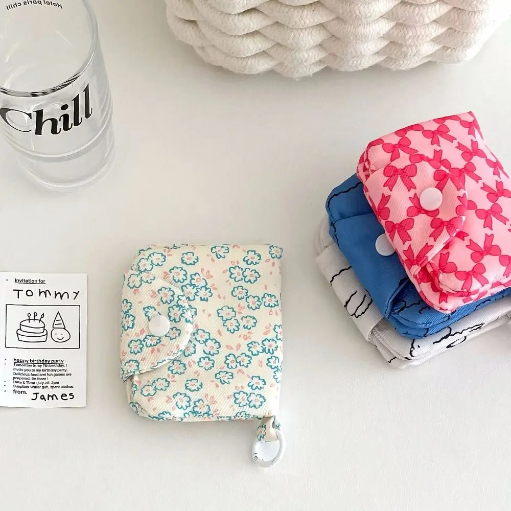 Small Storage Bag Student Coin Purse Portable Wallet Card Holder Floral Printed Canvas Package Pendant Multi Layer Card Bag