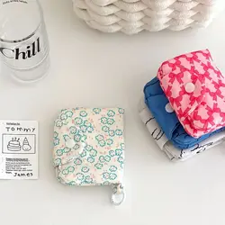 Small Storage Bag Student Coin Purse Portable Wallet Card Holder Floral Printed Canvas Package Pendant Multi Layer Card Bag