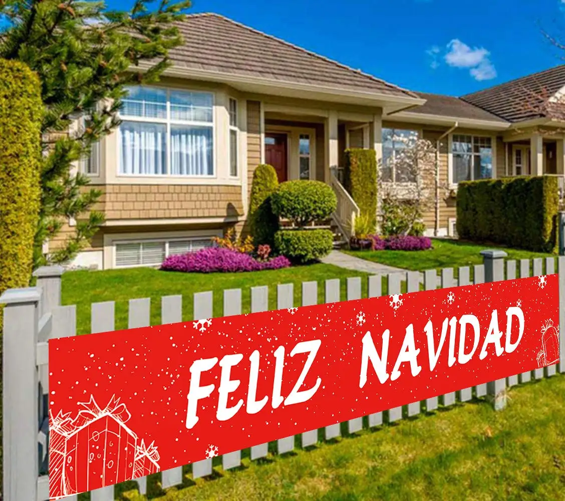 Feliz Navidad Banner Spanish Merry Christmas Banners Holiday Festival Party Supplies Decorations for Indoor Outdoor Yard Sign