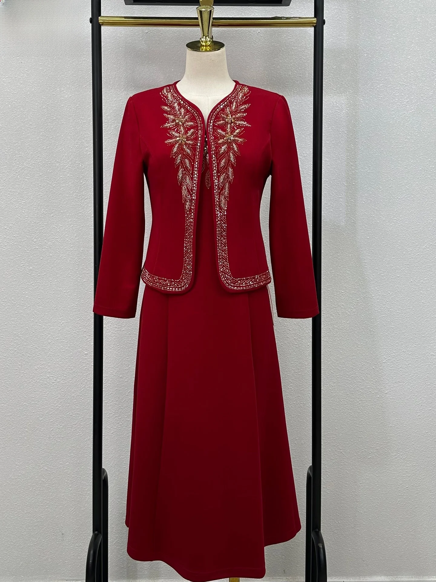 

Элегантный комплект из двух предметов для матери невесты: платье с длинными рукавами и жакет, большие размеры, осенняя мода, женское платье