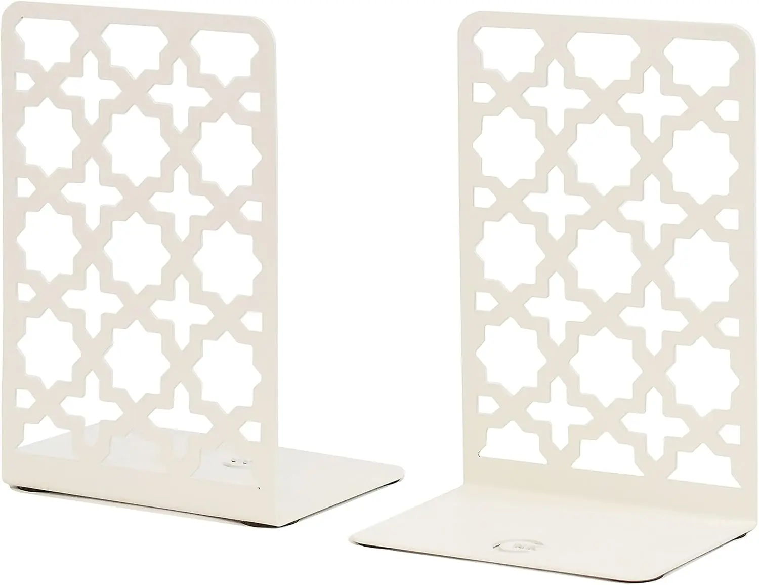 

Heavy Duty Bookends for Shelves, White Metal Book Holder for Large Books, Decorative Bookshelf Accessories Set of 2