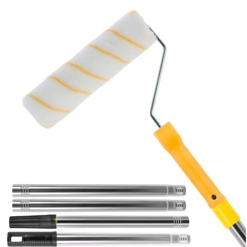 Stainless Steel Long Handle Paint Roller Brush Extension Rod Detachable Adjustable Anti-slip Roller Brush Construction Site Tool