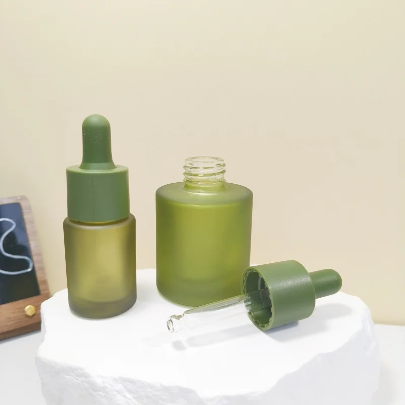 2 Stück 15/30 ml mattgrüne Tropfflaschen aus Glas, Behälter, tragbares Reiseset, hochwertig für ätherische Öle, Düfte, Seren – Detail 5