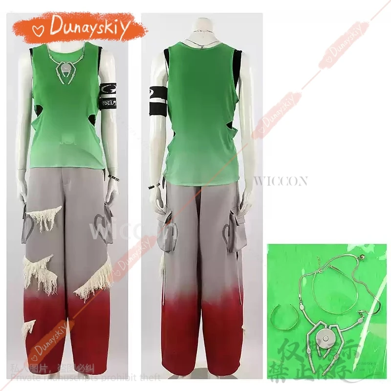 Anime Alien Stage R7 Till Cosplay Round 7 Blink Gone Costume Green Mesh Top Pants Prop Necklace Arm For Halloween Customized