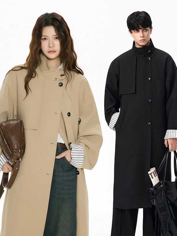 

Мужское ультрадлинное пальто цвета хаки выше колена, повседневное, с отложным воротником, осенне-зимнее, модное, для пар, Haome