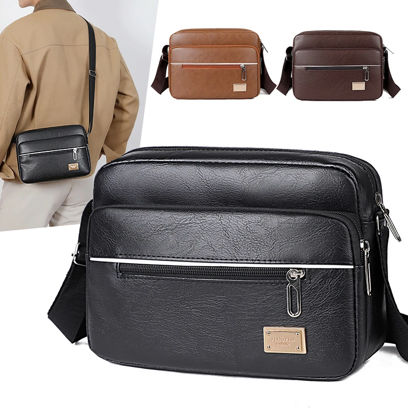 

Men PU Leather Shoulder Bag Messenger Bag Casual Waterproof Nylon Zipper Pocket Handbag Tote Travel Multifunctional Work Bag