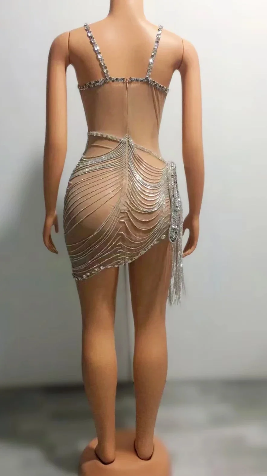 Vestido de lujo con cadena de diamantes para cantante, traje de diseñador de marca para fiesta, espectáculo de cumpleaños