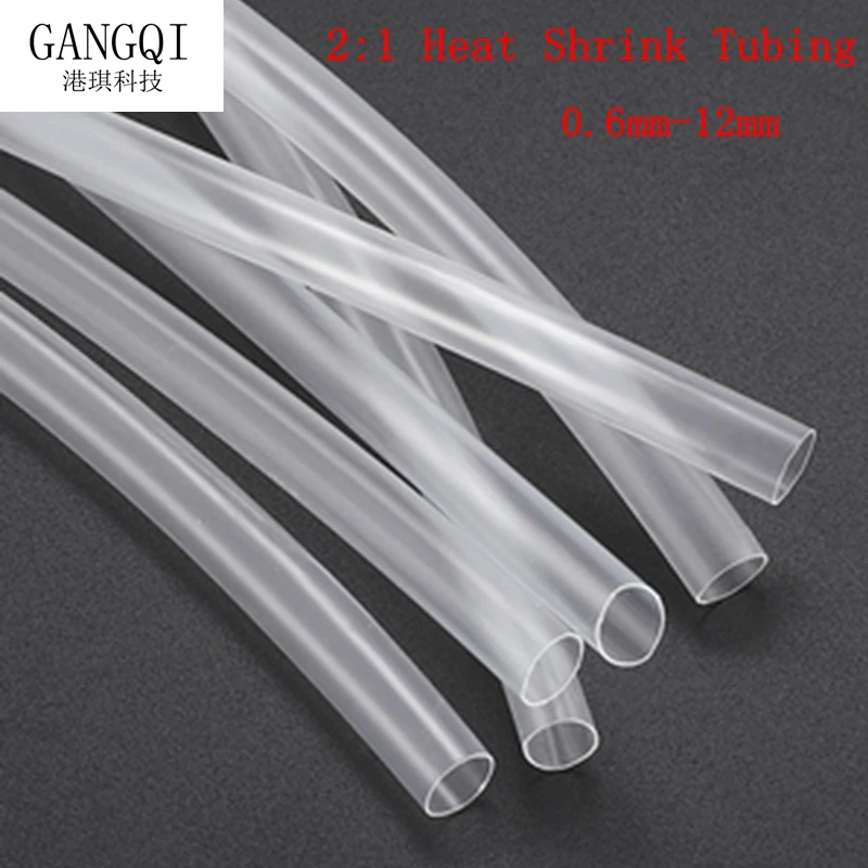 

5meter/lot 0.6mm 1mm 1.5mm 2mm 3mm 4mm 0.6mm-12mm Transparent Clear Heat Shrink Tube Shrinkable Tubing Sleeving Wrap Wire kits