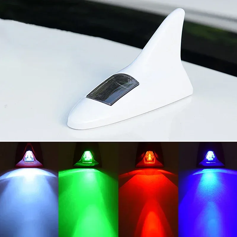 Universal Solar LED Light Car Shark Fin Antenna Roof Tail Modified Light Belt Antenna Driving Safety Warning Light Car Supplies