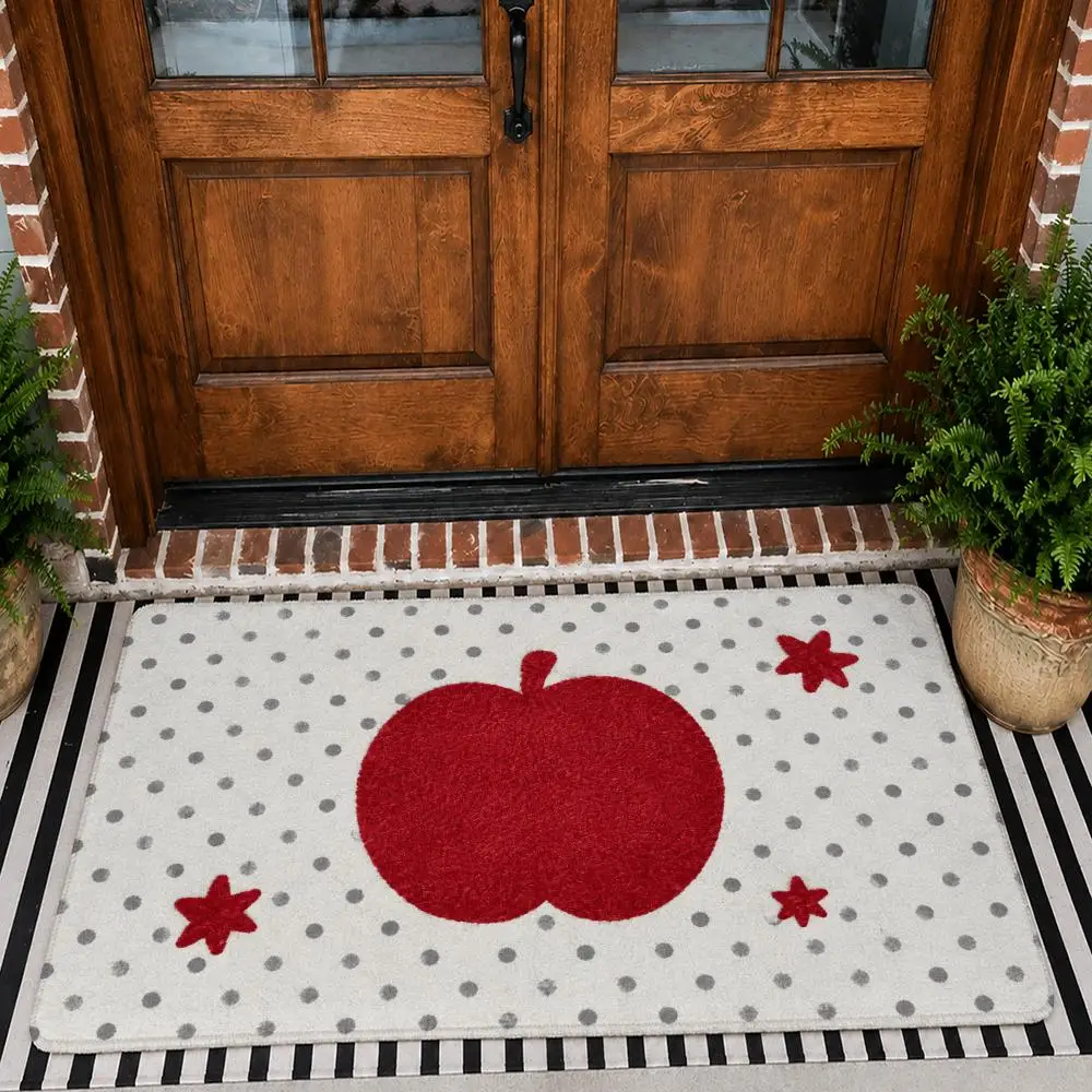 Fruity Cartoon Dotted Textures Floor Mat Flannel Rug Non Slip Absorbent Soft Washable For Entryway Bathroom Kitchen Decor