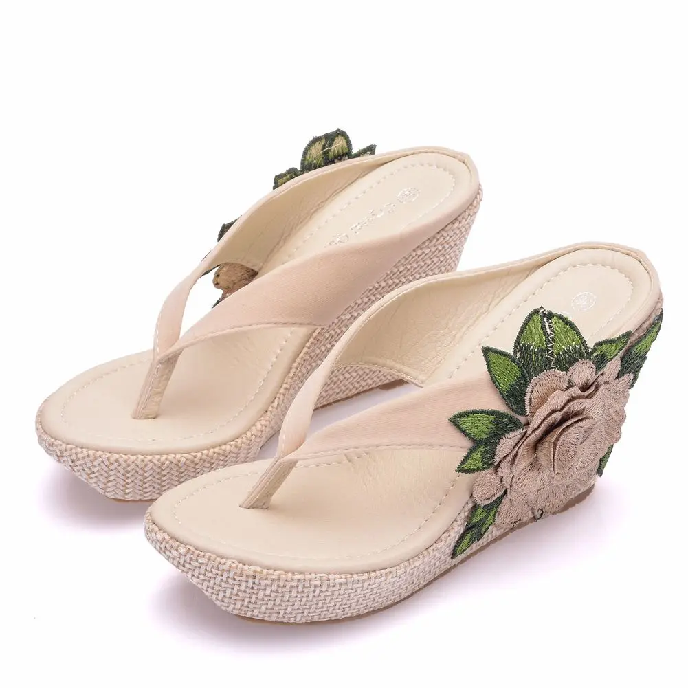 Women Flower Beach Sandals Platform Wedges Sandals High Heels Wedges Slippers Flip Flops view 3