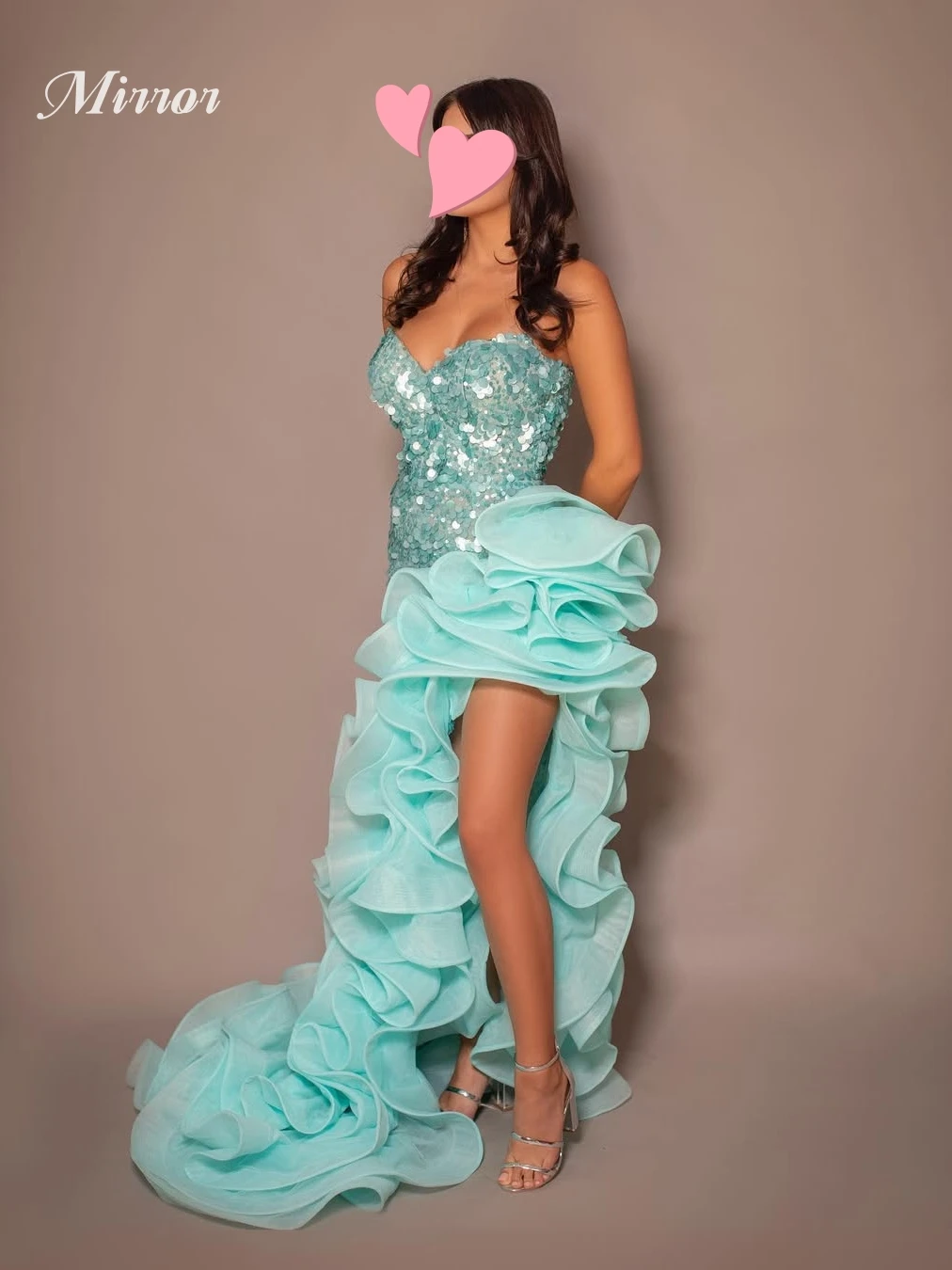 

Mirror Dress Elegant Vintage Sweet Green Mermaid Sequins Asymmetrical Customize Formal Occasion Prom Dress Evening Party Gowns