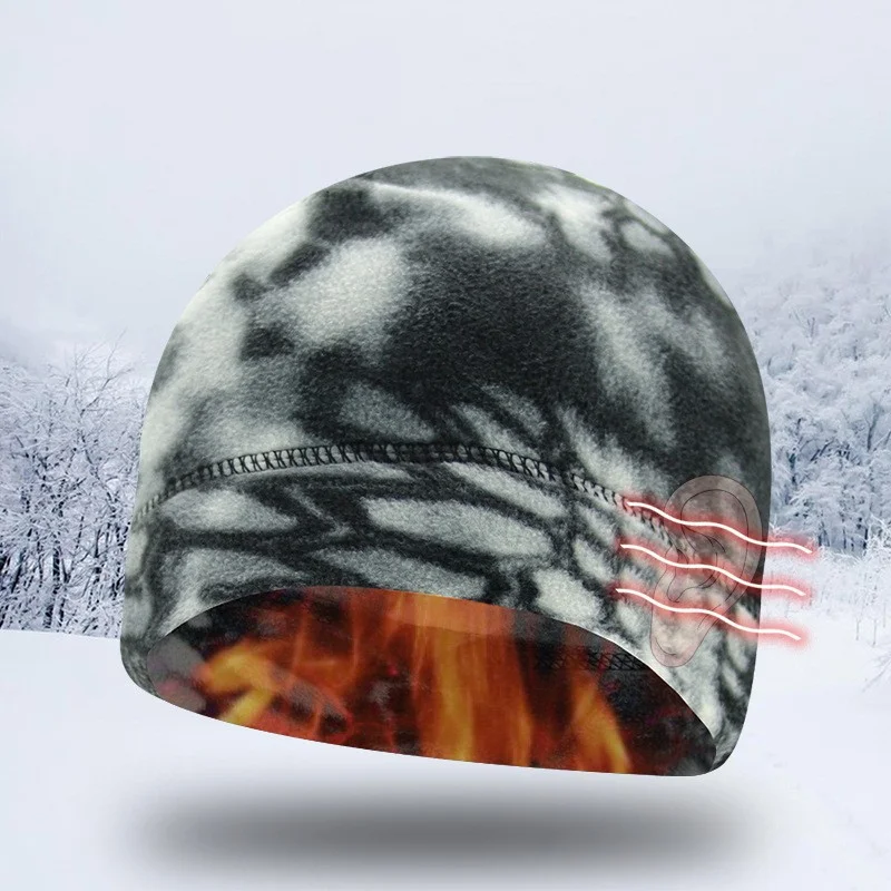 Berretto invernale da uomo in pile termico per donna Sport all\'aria aperta Camo Warm Running Ski Bonnets moto casco da bicicletta berretto interno