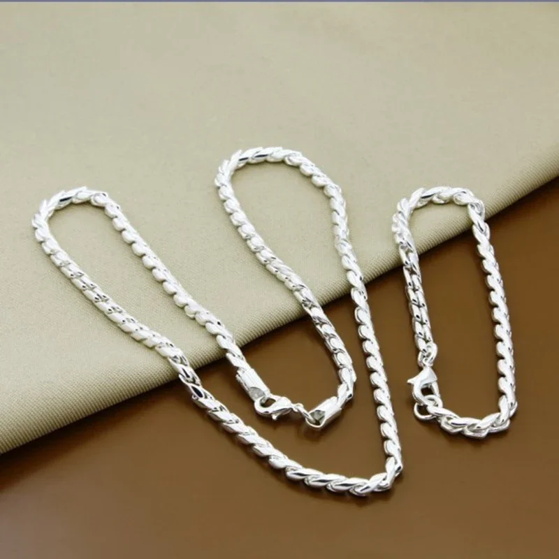 Hot Sale 925 Silver Necklace Bracelet Silver Jewelry Set Fashion Women Simple Necklace Bracelet Set