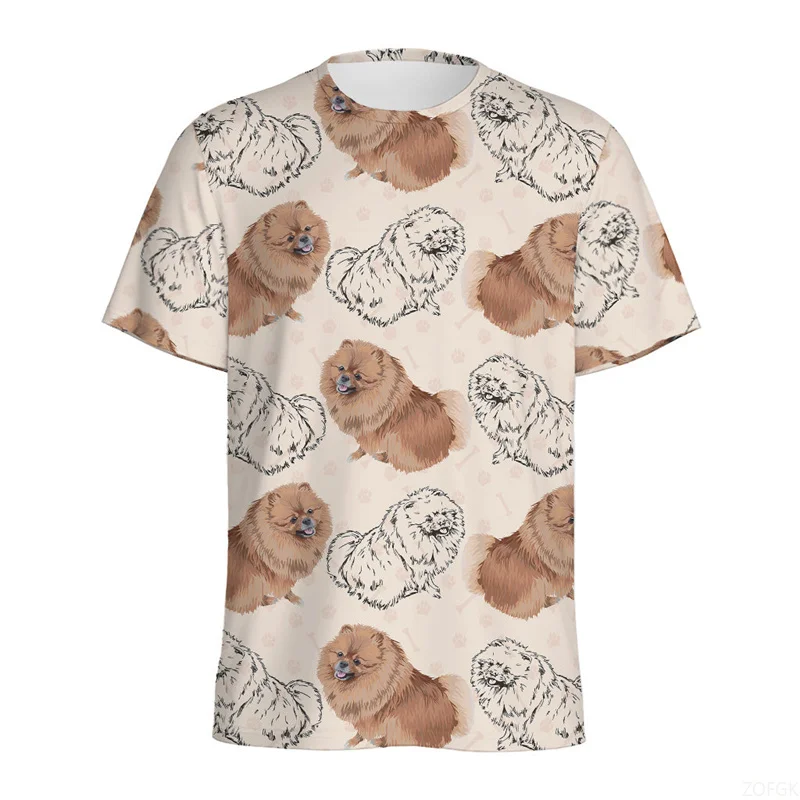 

Cartoon Pomeranian Lion Pattern Men's T-shirt 3D Printed Animal Dog T-shirt Street Loose Short Sleeve Top Children's T-shirt