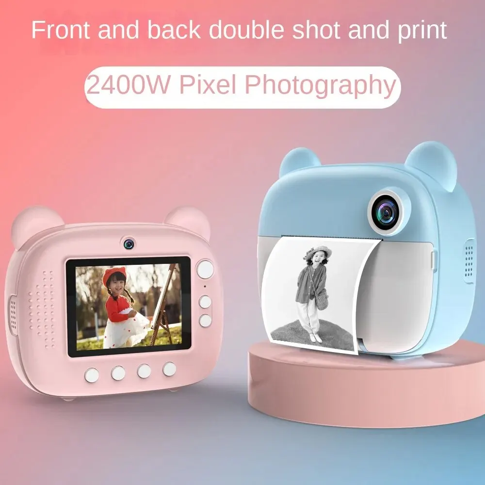

1080P Kids Instant Camera Front Rear Dual Cameras 2.4Inch LCD Screen 1000MAh Battery 24MP Instant Printing Camera Supports Video