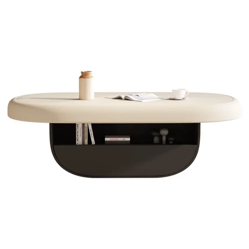 

Rock slab coffee table living room household small apartment oval cream wind storage