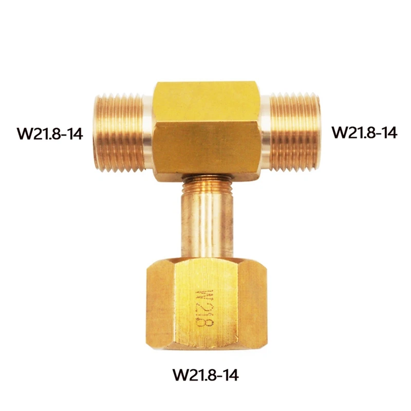 W21.8-14 CO2 Tank Bottle Brass Threaded Tee Fitting 3 Way Connector Charging Fill Adaptor For Beer Homebrew Aquarium