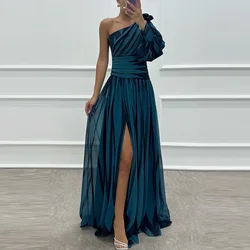 Sexy Elegant Diagonal Collar Off Shoulder Split-Side Party Evening Dress Spring Printed Striped Bohemian Long Dress Off Women's