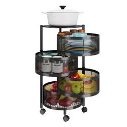 Kitchen 3/4/5 Tier Stackable Metal Wire Storage Organizer Fruit Vegetable Rotating Baskets with Rolling Wheels