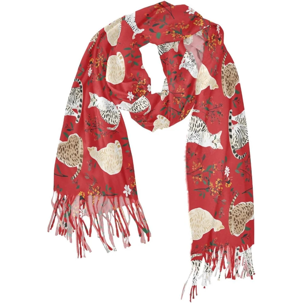 Funny Cats Red Shawls and Wraps Winter Cashmere Nice Scarf Xmas Gifts for Woman Provides Extra Warmth in Daily Life Office