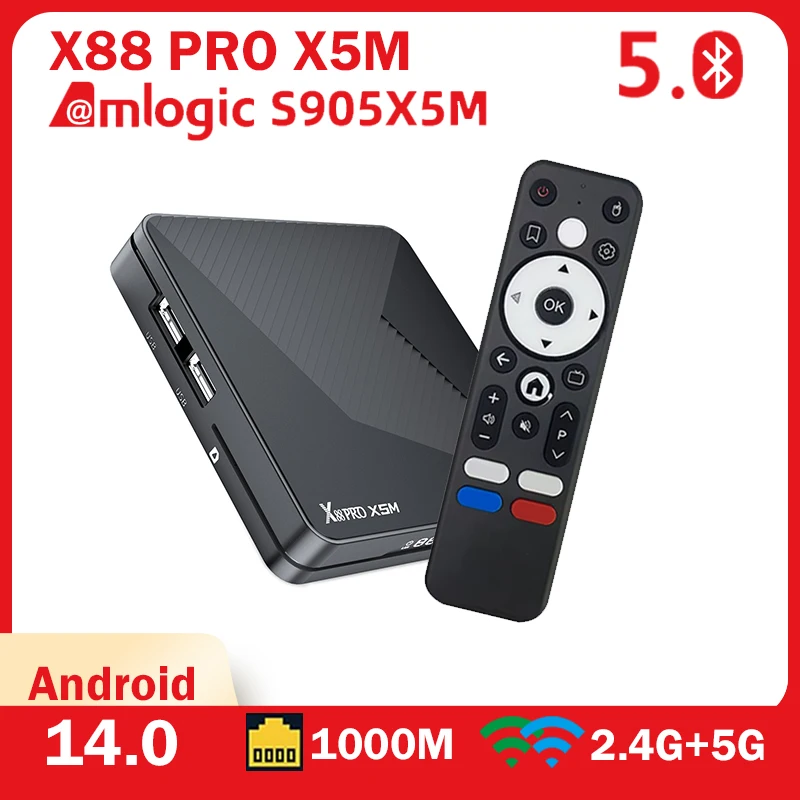 X88 PRO X5M Smart TV Box Android 14 Amlogic S905X5M 4 ГБ 64 ГБ Wi-Fi6 4K 2,4G/5G Dual WIFI 1000M LAN BT Телеприставка медиаплеер