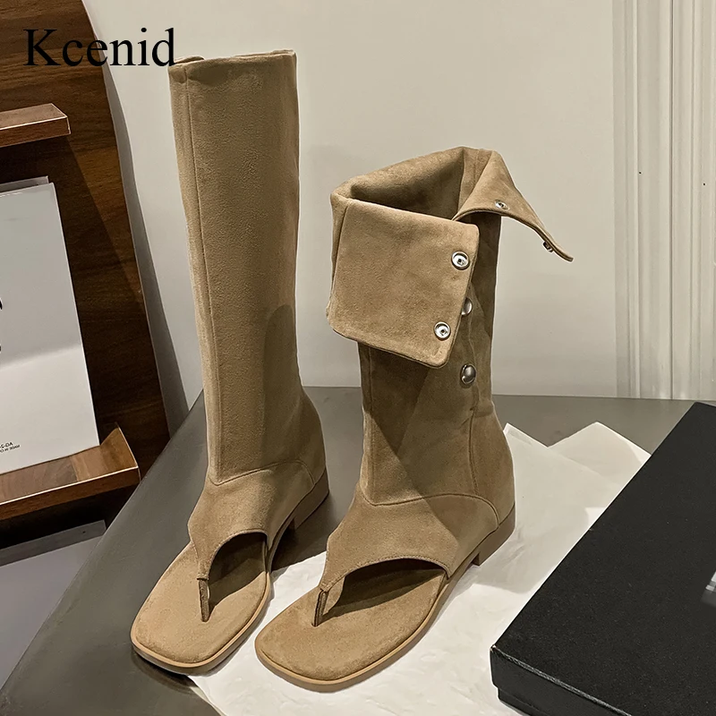 

Kcenid Ins Fashion Knee High Women's Boots Summer Sexy Flip-Flop Party Prom Dance Shoes With Fold Design For Women