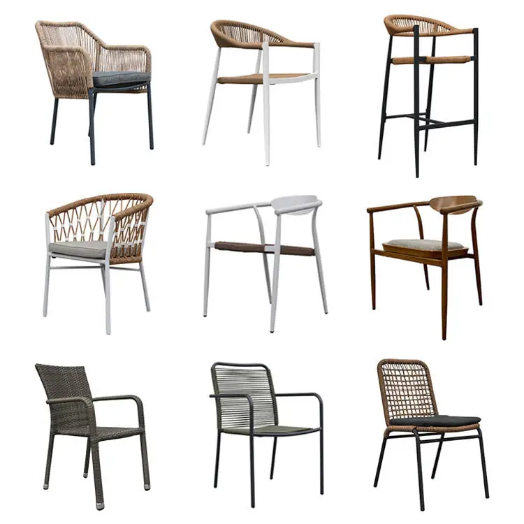 Luxury Modern Outdoor Rattan Wicker Armchair Balcony Furniture Stackable Bistro Cafe Chair for Restaurant Patio Garden Durable