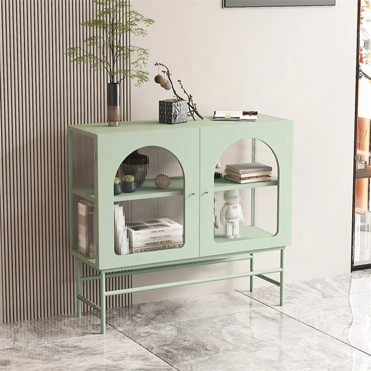 Steel Frame Glass Display Swing 2 Door  Cabinet Wine Bottle Storage Sideboard Kitchen 