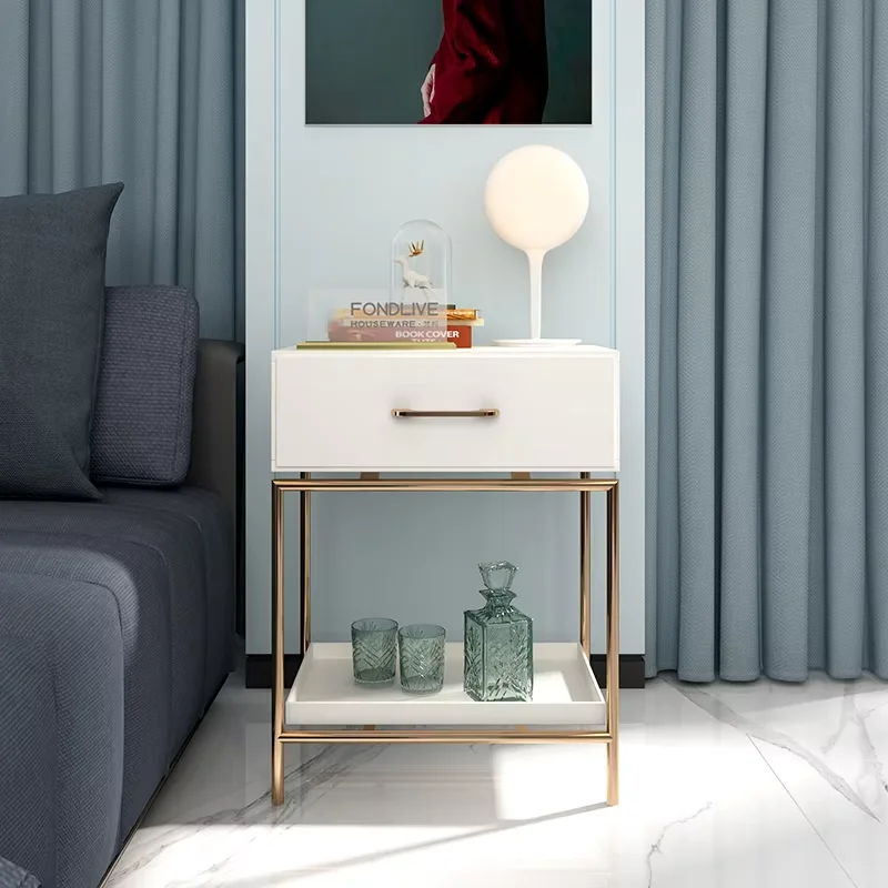 Minimal Modern Luxury Ivory White Bed Side Night Stand Bedside Cabinet Table Nightstands For Bedroom