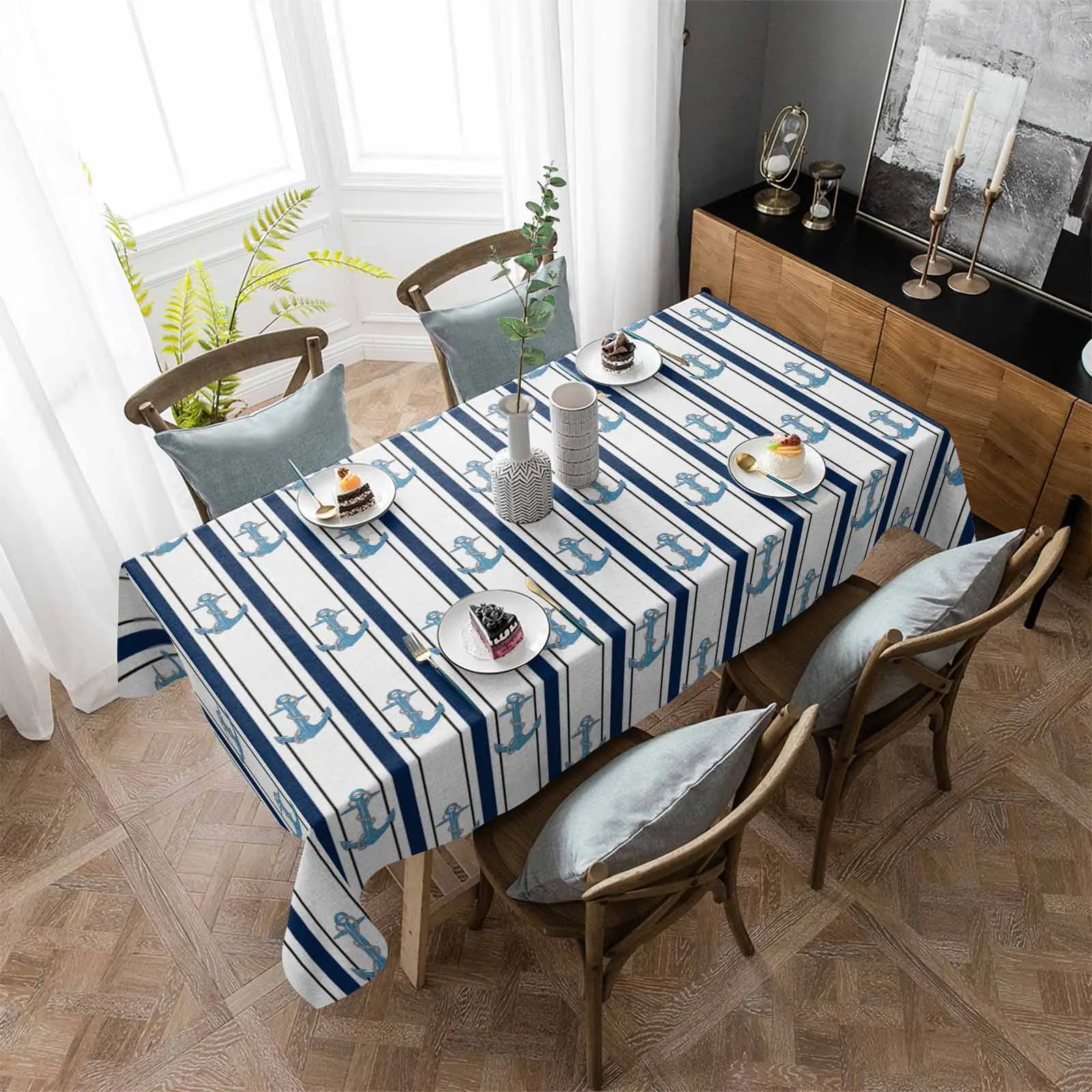 

Anchor Lines Waterproof Tablecloth Party Decorations Supplies Rectangle Table Cloth for Kitchen Table Decor