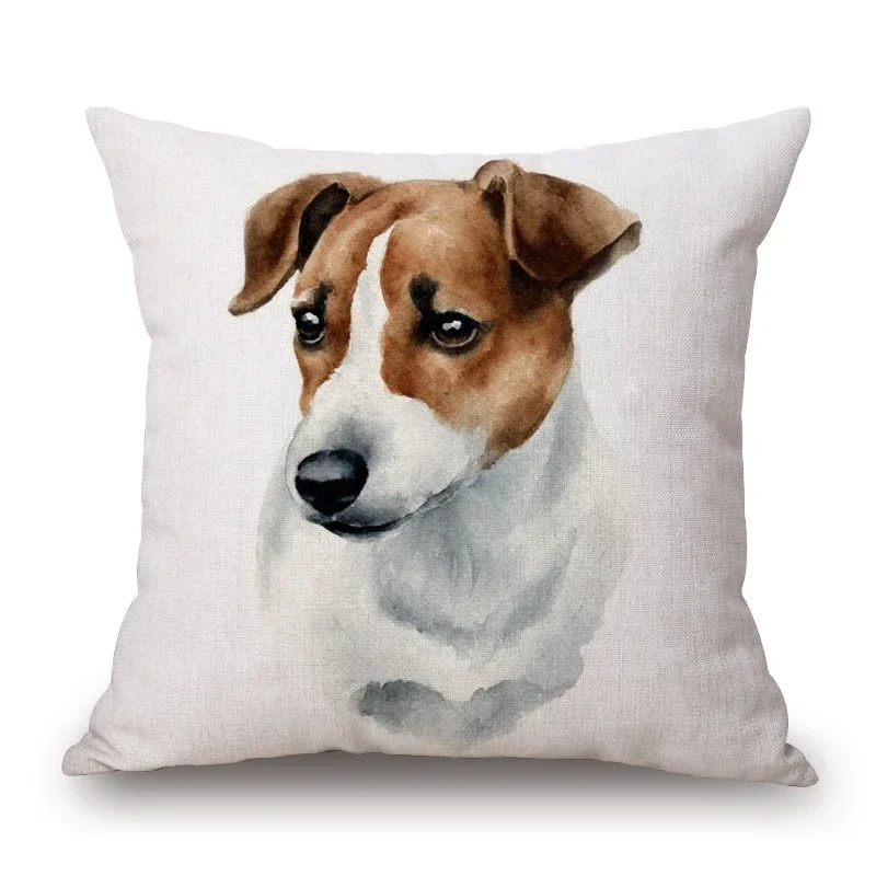 Hand Painting Jack Russell Spaniel Dog Dalmatian Poodle Animals Poster Cushion Covers Decorative Pillow Case For Sofa 45X45CM