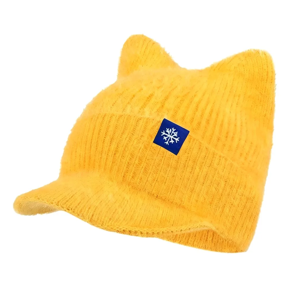 

Модная зимняя шапка ярких цветов, мягкая теплая вязаная шапка, шапка из искусственного меха в форме кошачьих ушей, зимний сезон