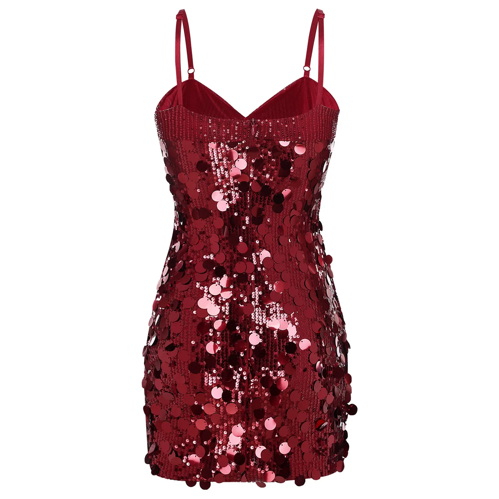 ชุดมินิเดรสผู้หญิงแบบรัดรูป ประดับเลื่อมวิบวับ คอวี มีซับในเต็มตัว สายเดี่ยว เหมาะสำหรับงานปาร์ตี้ คลับ งานพรอม ชุดเดรสวิบวับ