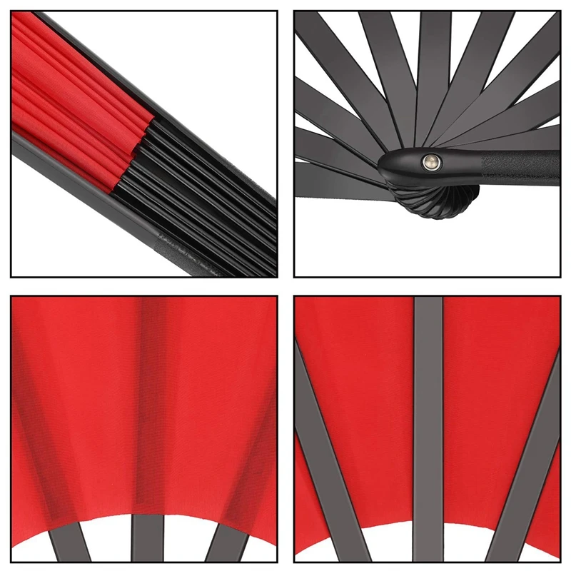 4 Pieces Large Folding Fan Nylon Cloth Handheld Folding Fan Chinese Kung Fu Tai Chi Fan Decoration Fold Hand Fan(Red)