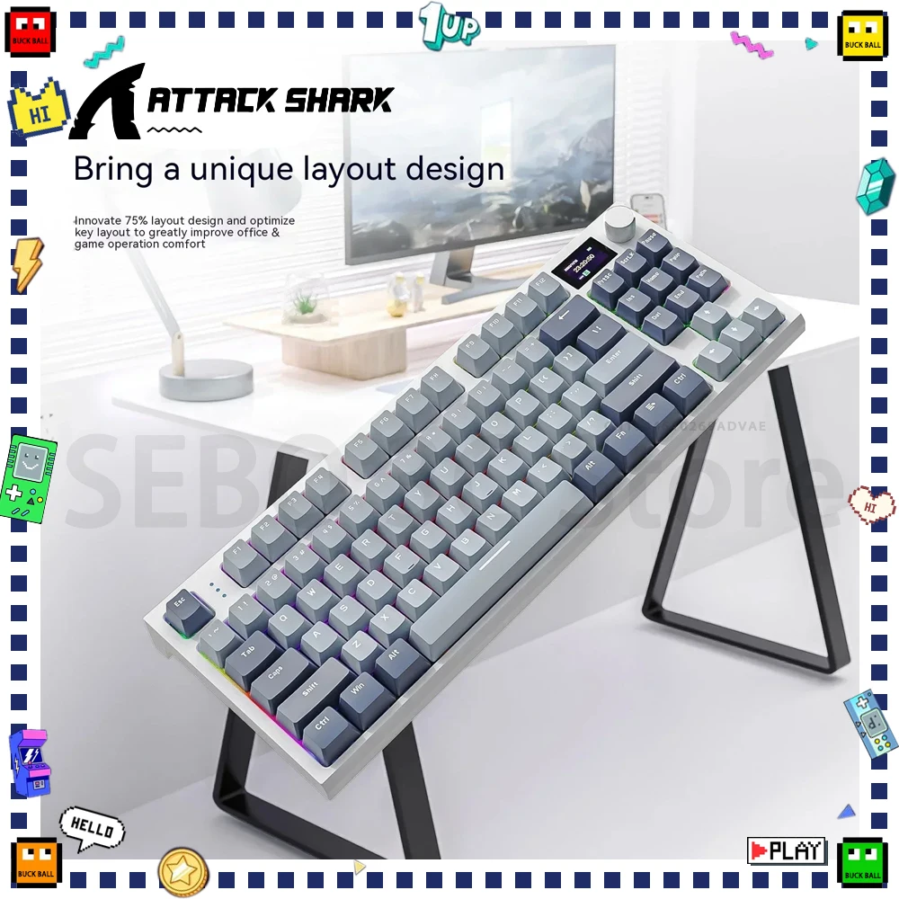 

Attack Shark K86 Mechanical Keyboard Three Mode TFT Screen Multifunctional Knob Wireless Gaming Keyboard RGB Hot Swap Pc Gamer